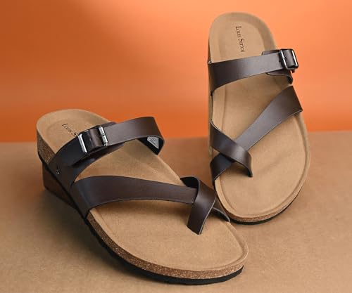 Image of LOUIS STITCH Comfortable Open Toe Cork Sandals | Lightweight Casual Sliders with Toering and Easy Slip-on Slippers | Back Open Sandals | LSOF-10
