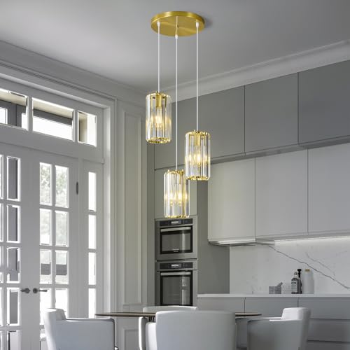 Image of Gold Pendant Lighting Modern Pendant Light, Mini Crystal Chandeliers,Adjustable Pendant Light Fixture for Kitchen Island Dinning Room Corridor Bedroom(Gold 3-Light)
