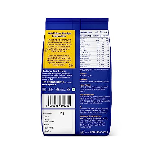 Image of Yogabar Instant Oats 2 Kg | Premium Oats, Ready to Cook, Gluten Free Oats with High Fibre, 100% Whole Grain, Non-GMO, 2Kg