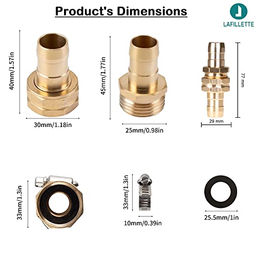 Image of LAFILLETTE Garden Hose Repair Pipe Connector with Clamps Hose, Fit for 3 /4 inch Garden Hose Connector (Pack of 5)