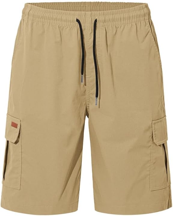 Mens Cargo Shorts Drawstring 9 inch Casual Elastic Waistband Summer with Pockets - Image 3