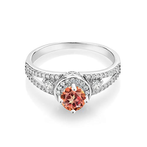 Gem Stone King 925 Sterling Silver 5MM Round Gemstone Birthstone Engagement Ring | Wedding Anniversary Promise Ring For Women | Available In Size 5, 6, 7, 8, 92