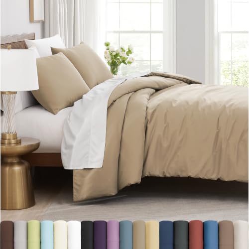 Oversized Full/Queen Duvet Cover Set 2 Shams Wrinkle Free Easy Care Taupe