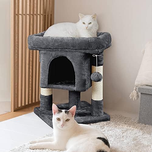 costoffs Basic Cat Tree Tower Cat Activity Centre Kitten Play House w/ Sisal Scratching Posts Large Padded Plush Perch Spacious Condo, Dark Grey