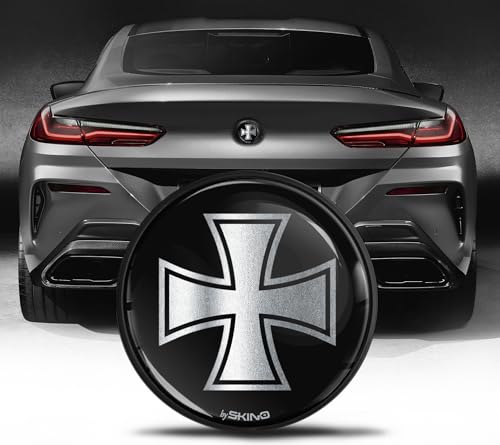 Image of Biomar Labs Rear Trunk Tuning Badge 74mm Compatible with BMW Emblem Bonnet Boot 51148219237 Black Silver EZ 20