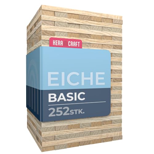 KeraBlocks Basic Eiche - 252 Stück Holzklötzchen zum Basteln 160x22x8mm - Bastelholz ohne Klebeband - Perfekt zur kreative DIY Projekte