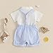 WNGECAT Baby Boy Gentleman Short Sleeve Lapel Neck Romper with Stripe Suspender Shorts and Bowtie (Sky Blue, 0-3 Months)