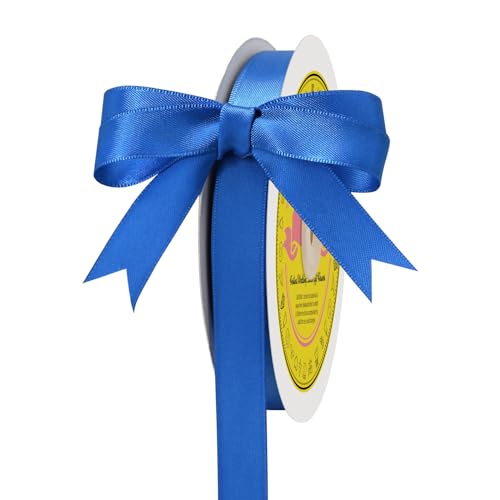 Image of Double Face Royal Blue Satin Ribbon 5 /8 inch X 50 Yards Polyester Royal Blue Ribbon for Gift Wrapping Very Suitable for Weddings Party Invitation Decorations and More