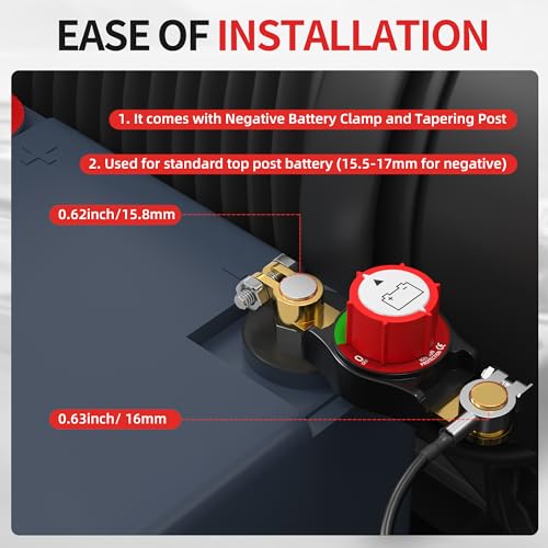 Image of Joinfworld Top Post Battery Disconnect Switch 12V-48V Battery Kill Switch Negative On /Off Battery Switch for Cars, Vehicles, RVs and Boats