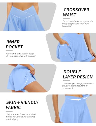 Image of FireSwan Crossover Athletic Shorts for Women 2 in 1 Flowy Running Shorts with Pockets Spandex Butterfly Workout Tennis Skorts