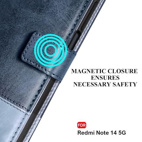 Image of TheGiftKart Flip Back Cover Case for Mi Redmi Note 14 5G / Note 14 SE 5G | Dual-Color Leather Finish | Inbuilt Stand & Pockets | Wallet Style Flip Back Case Cover (Faux Leather, Blue & Sky)