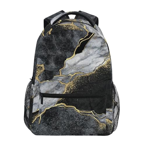 Image of Children's Backpack, Schoolbag Abstract Black White Gold Marble Large Capacity Students Bookbag Rucksack Knapsack for Boys Girls Adults Teen