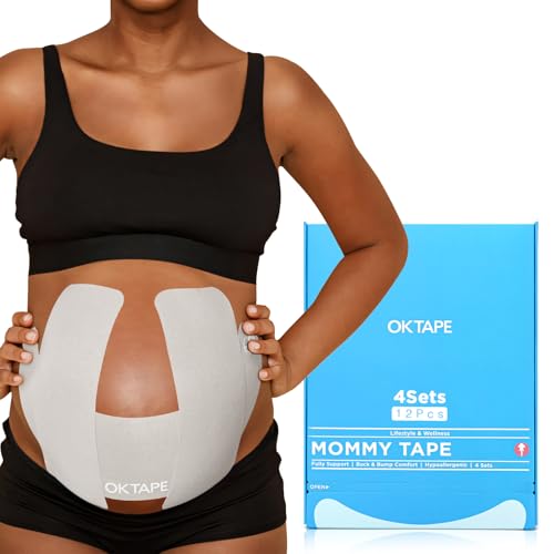OK TAPE Pregnancy Belly Tape Hypoallergenic Precut Belly Band Support Relief Maternity Round Ligament Pain/Back Pain/Belly Pain Women Pregnancy Must Haves 4 Sets Fashion Grey - For 27-40 weeks
