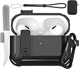 Valkit Compatible Airpods Pro 2nd/1st Generation Case Cover with Cleaner Kit, Military AirPod Pro 2 Case with Lock & Lanyard Cool Shockproof Protective Case for Airpod Pro Gen 2nd/1st(2023/2022/2019)