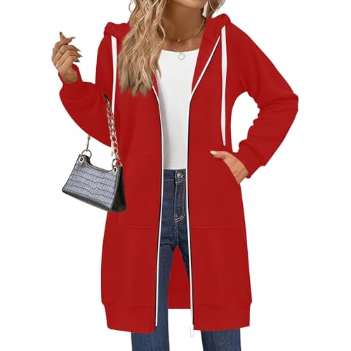 Long Fleece Hoodies for Women Comfort Fleece Long Sleeve Oversized Sweatshirt Fall Fashion Zip Up Jackets with Pockets Oversized Hoodies for Women Loose Comfy Workout Jackets Warm Winter Coats
