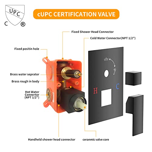 Besy Matte Black Shower System With Adjustable Angle Slide Bar, 12 Inch Rain Shower Head And Wand Wall Mounted, Rainfall Shower Faucet Fixture Combo Set, 2 In 1 Handheld Showerhead For Bathroom #TOP6