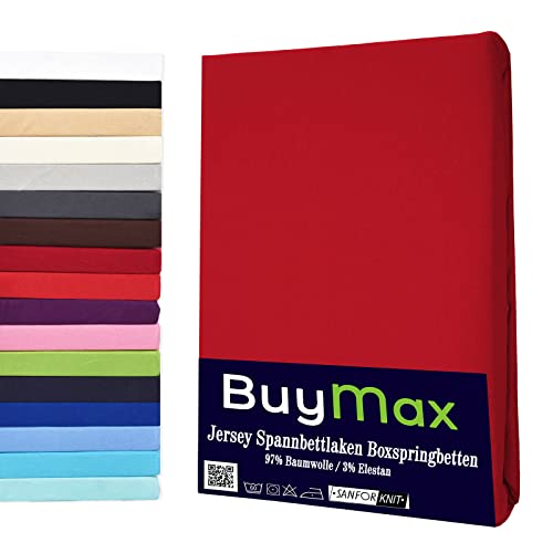 Buymax® Wasserbett Spannbettlaken Stretch 180x200-200x220 cm für Wasserbetten und Boxspringbetten Bettbezug für Matratzen bis 35 cm Matratzenhöhe, Rot