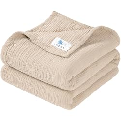 lulumoon Muslin Baby Blanket Neutral: 100% Cotton Crib Blanket for Toddler & Infant - 4-Layers Breathable for Travel Stroller & Nursery Daycare 47