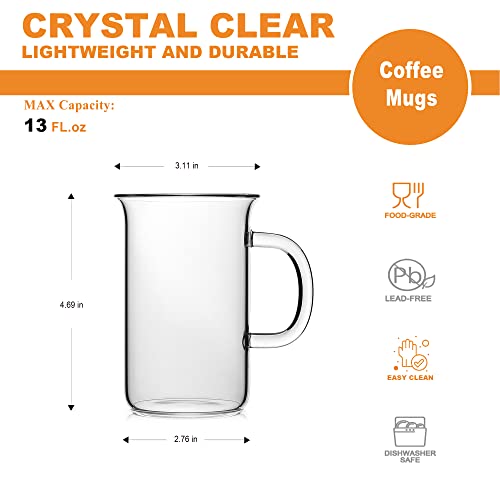 Luxu Glass Coffee Tea Cups(Set Of 4)-13 Oz,Clear Glass Mugs,Tall Drinking Glasses For Cappuccino,Latte,Espresso,Lead-Free Drinking Glasses Great For Juice,Water,Beer,Milk Hot And Cold Drinks #TOP1
