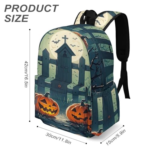 Heavy-Duty Backpack with Side Pockets, A Gloomy Cemetery Print Durable Backpack3
