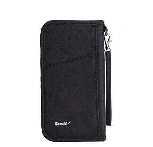 Travel Passport Wallet & Documents Organizer Zipper Case with Removable Wristlet Strap (Black)-image-14