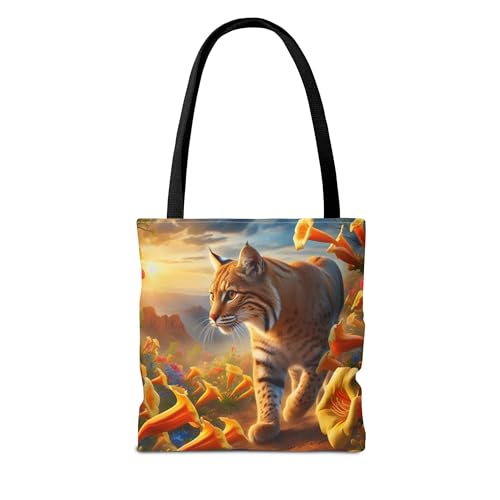 Wildcat Among Trumpet Flowers Premium Tote Bag with Reinforced Stitching2