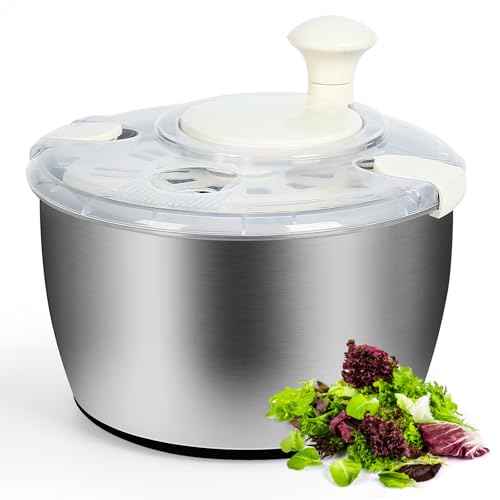 NIOSAVM 5Qt Stainless steel Salad Spinner, lettuce spinners,salad spinner BPA-Free small,Vegetable Dryer,Vegetable Washer,colander for kitchen,salad dryer spinner,fruit cleaner spinner