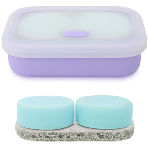 Leak Proof Travel Soap Case,Solid Shampoo Bar Holder, Silicone Soap Container with Draining Layer, Portable Bar Soap Holder for Bathroom, Camping, Gym, Easy to Clean (Purple, Large)