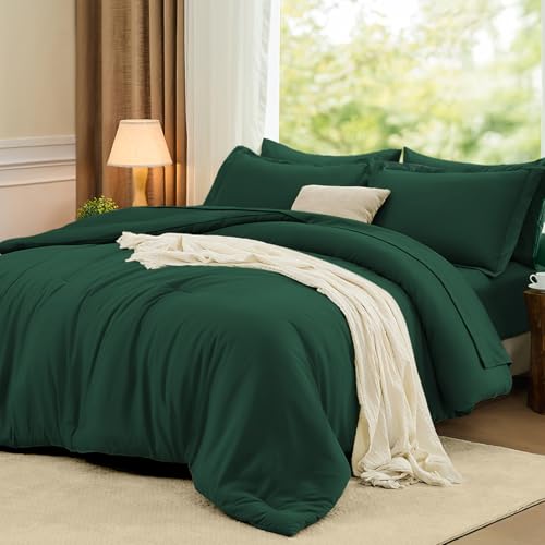 FUANNA Queen Comforter Set Emerald Green, 7 Pieces Soft Bedding