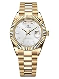 Men's Watch Automatic Wristwatch Mechanical Movement Day and Calendar, 30M Water Resistant, Screw-Down Crown, Classic Retro Roman Numerals Fashion Business Watches for Men (Mother of Pearl Gold)