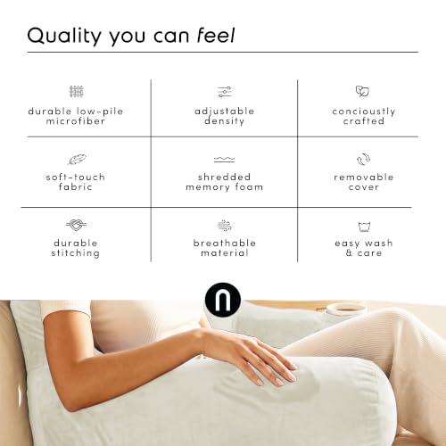 Image of Nestl Reading Pillow with Shredded Memory Foam Includes 2 Neck and Lumber Support Pillows, Designed for Sitting Up in Bed and Couch, Back and Arms Adjustable Support for Adult & Teens, Off White