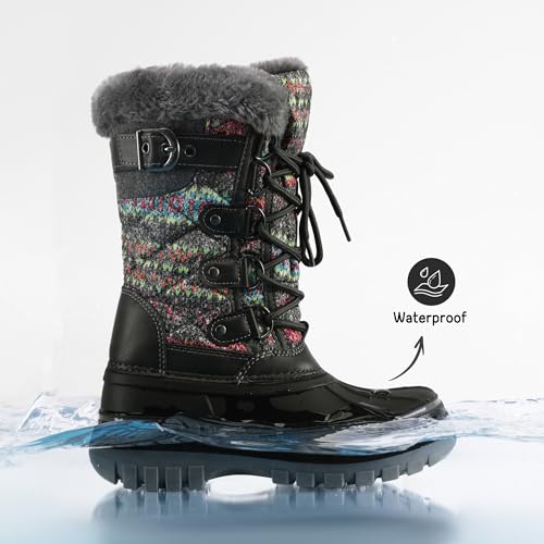 DREAM PAIRS Boys Girls Snow Boots Water-Resistant Outdoor Warm Cozy Anti-Slip Mid Calf Faux Fur Lining Insulated Winter Shoes for Little/Big Kids,Size 4 Big Kid,Grey/Multi,KRIVER-1 by DREAM PAIRS - Image 6