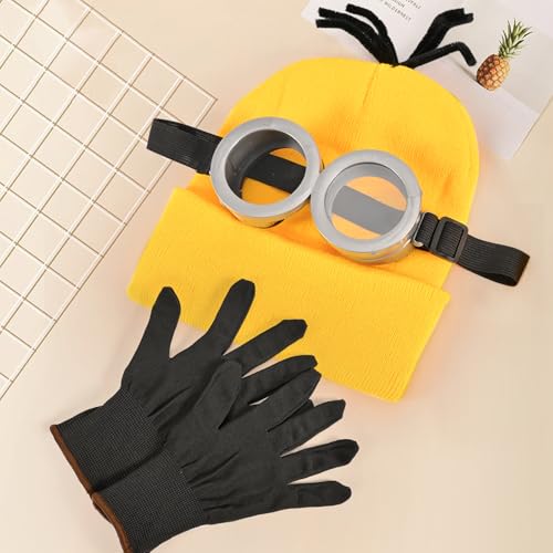 image for EMOOULI Steampunk Goggles Glasses Set with Yellow Beanie, Black Gloves