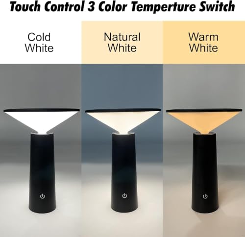 Image of NYRWANA Rechargeable LED Table Lamp | 1200mAh | Stepless Dimming, Touch Control, 3 Color Modes, Adjustable Head Portable Mushroom Desk Lamp for Bedroom, Living Room & Home Decor | USB - C (Black)