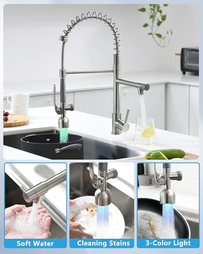 Image of Fapully Commercial Kitchen Faucet with Pull Down Sprayer Brushed Nickel