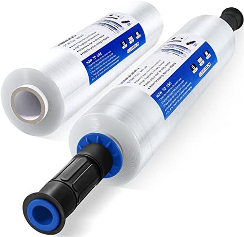 MBGOGO Stretch Wrap Film with Handles, 15 Inch x 1000 Feet Plastic Wrap for Moving, Industrial Strength Shrink Wrap Roll for Pallet Wrap, Packing Supplies for Moving, 60 Gauge, 2 Pack, Clear