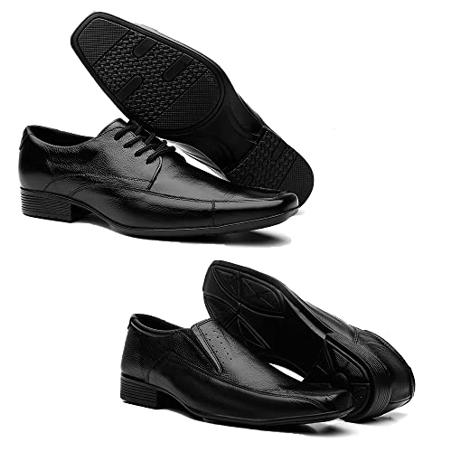 Kit 2 Pares de Sapato Social Masculino em Couro com Cadarço e Liso (br_footwear_size_system, adult,