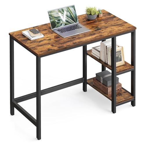 VASAGLE Computer Desk, Writing Desk with 2 Shelves on Left or Right, Work Table for Office Living Room, Steel Frame, Industrial, Rustic Brown and Ink Black LWD046B01 21 VASAGLE Computer Desk, Writing Desk with 2 Shelves on Left or Right, Work Table for Office Living Room, Steel Frame, Industrial, Rustic Brown and Ink Black LWD046B01