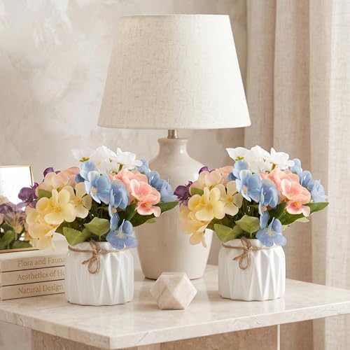 Image of Dekorly Artificial Lavender Plant in White Pot, 18cm - Realistic Faux Flower Arrangement for Home & Office Decor (Set of 1) (2, Hydrangea Floral)