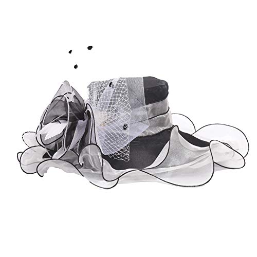 Go Mai Women Kentucky Derby Hat Organza Hats Two Wear Ways,Hat Flower Can Be Used As a Headwear, Black White, One Size