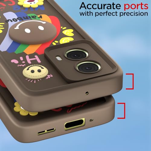 Image of Pikkme Back Cover for Motorola Moto G85 5G | Soft Silicone| Cute Rainbow Smile & 3D Cartoon Flower Design | Shockproof Raised Camera Protection Bumper Case (Brown)