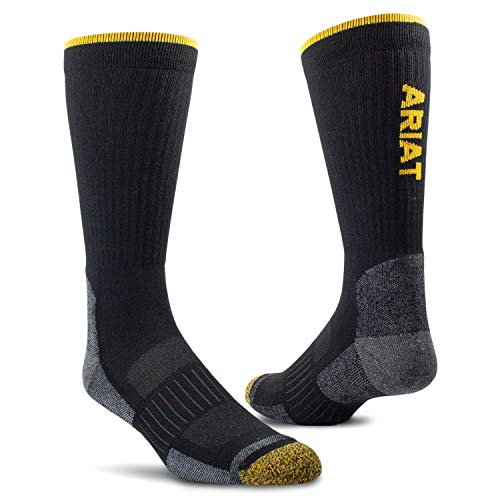 ARIAT High Performance Crew Tek Breathable Poly Blend Work Boot Sock, 2-Pair Pack