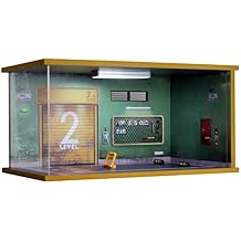 1/18 Scale Model Car Display Case - 118 Car Garage Display Case with Clear Acrylic Cover and LED Lighting for Die-Cast Cars 1 Parking Green Wall-Left