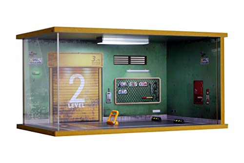 1/18 Scale Model Car Display Case - 1:18 Car Garage Display Case with Clear Acrylic Cover and LED Lighting for Die-Cast Cars (1 Parking Green Wall-Left)