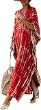 Kaftan Dresses for Women Plus Size Caftan Casual Caftans Red Stripe Mumu Dresses Tie Dye Soft Vneck Kaftans Loose Kaftan Dresses Loungewear Light Weight Long Dress Side Split Beach Maxi Dresses 730-11