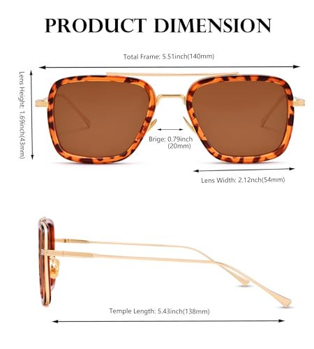 Image of Tony Stark Polarized Sunglasses for Men - Women Vintage Aviator Square Metal Frame Iron Man Edith Glasses