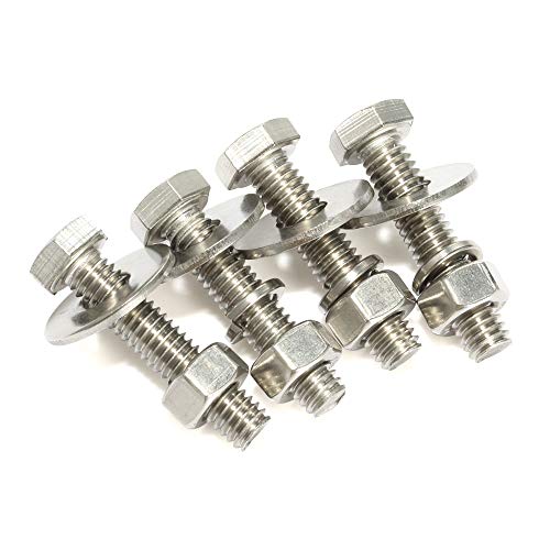 Image of M10-1.5 x 30mm Hex Head Bolts, Hex Nuts, Extra-Large and Thick Flat & Lock Washers, Fully Threaded, 304 Stainless Steel, 6 Sets