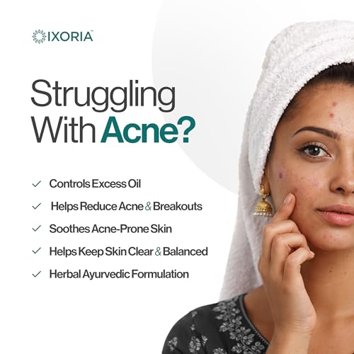 Image of Ixoria Anti Acne Face Mask for Pimples | Ayurvedic Herbal Face Pack for Oily & Acne-Prone Skin | Oil Control | Paraben & Sulphate Free | Men & Women | 100g