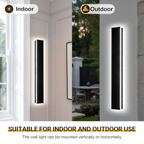 Image of 39.3in 2pcs Modern Outdoor Wall Light for House,AioTio Black Upgraded 4.72in Wide Dimmable Waterproof IP65 Porch Lights Wall Sconce,Long LED Linear Outside Exterior Lighting Fixtures for Garage,Patio