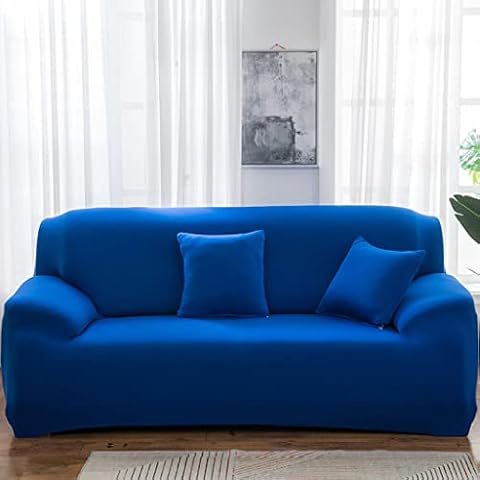 Mqing High Stretch Sofa Slipcover, Soft Elastic Full Cover Non-Slip Sofa Cover Solid Color Couch Cover Suitable for 1234 Seat Sofa-Royal blue-3 Seat Cover
